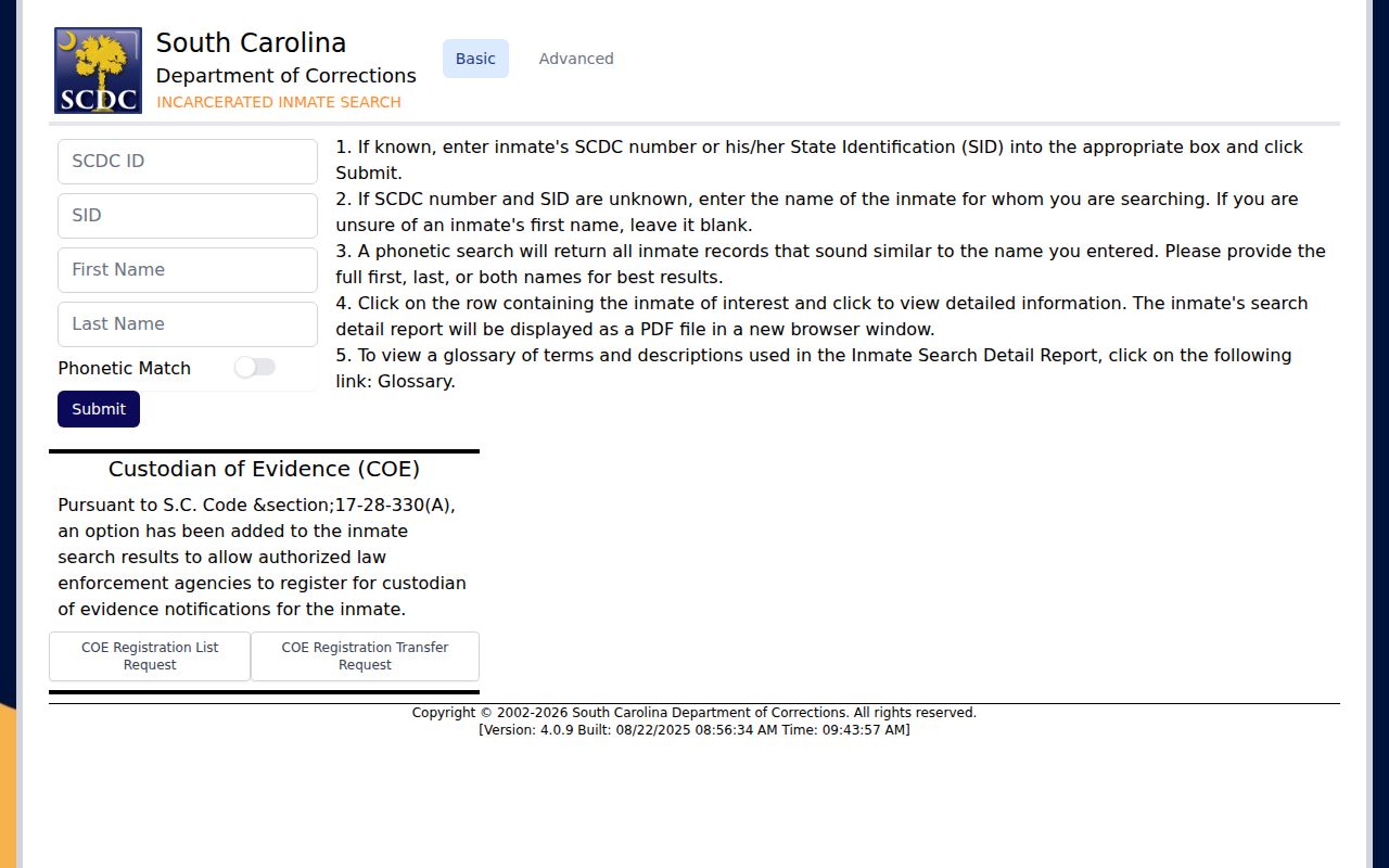 South Carolina Department of Corrections inmate search for Dillon County custody follow-up